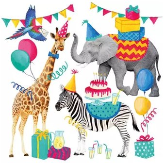 Animal Birthday White Napkin Set 33 x 33 cm