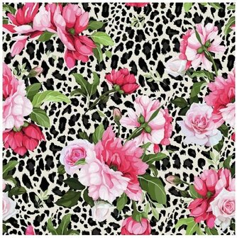 Roses on Leopard Print Napkin Set 33 x 33 cm