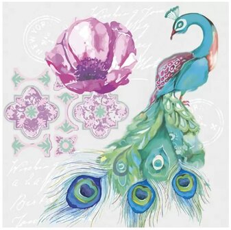 Watercolour Collage with Peacock Napkin Set 33 x 33 cm