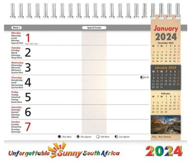 Desk Diary Calendar 2024 - Unforgettable Sunny South Africa